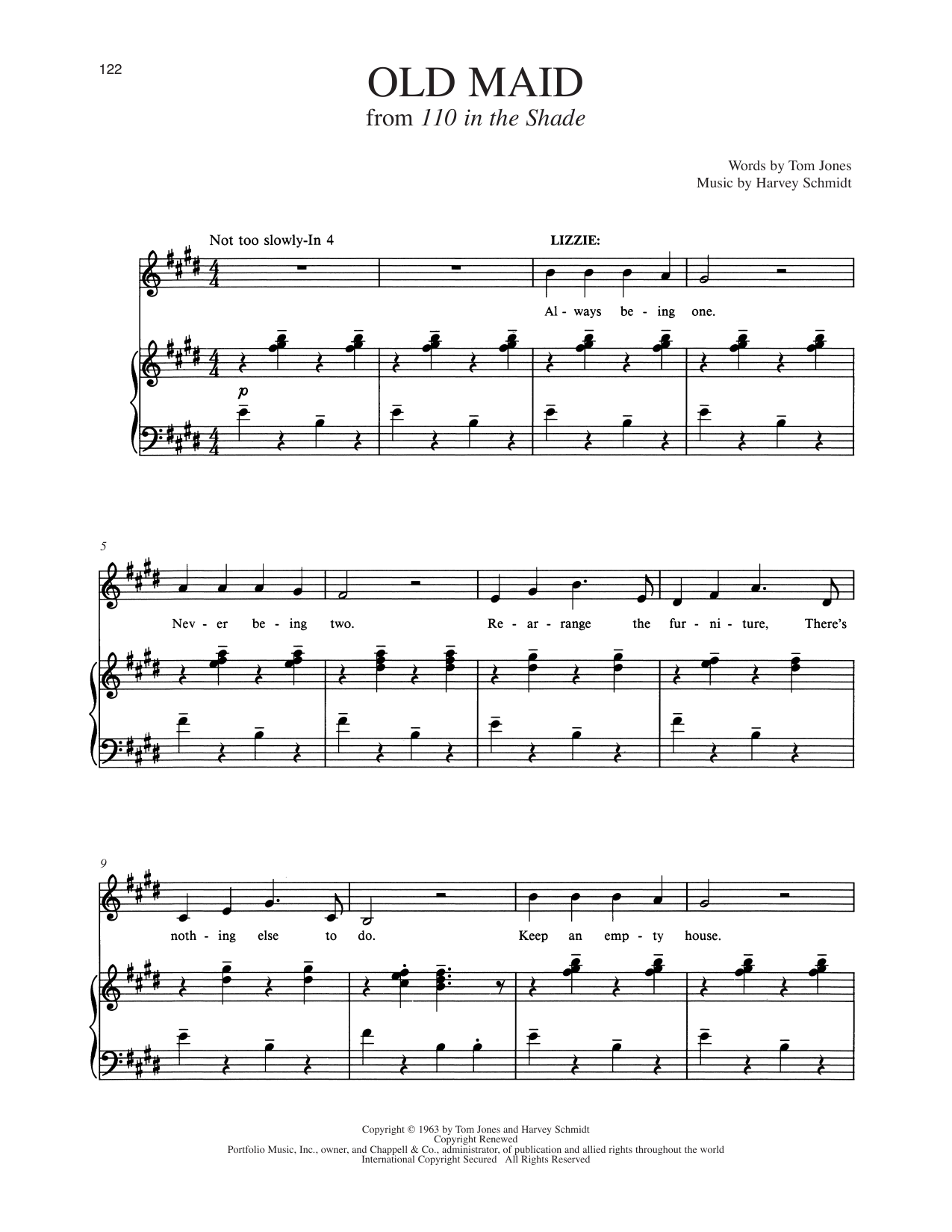 Tom Jones Old Maid (from 110 In the Shade) Sheet Music Notes & Chords for Piano & Vocal - Download or Print PDF