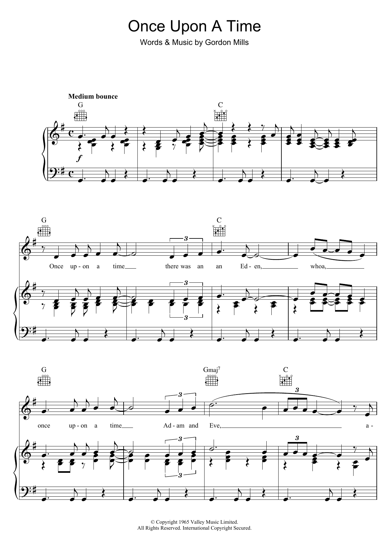 Tom Jones Once Upon A Time Sheet Music Notes & Chords for Piano, Vocal & Guitar (Right-Hand Melody) - Download or Print PDF