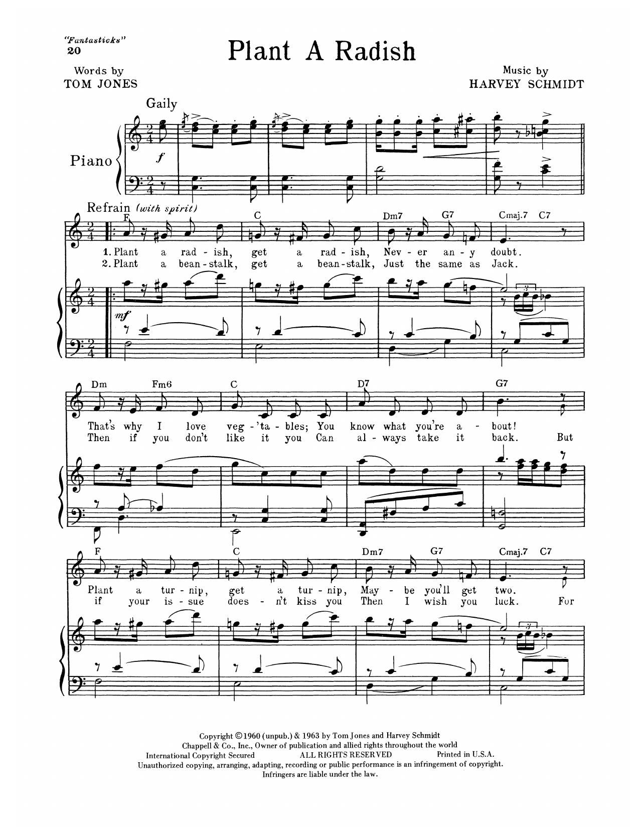 Tom Jones Plant A Radish (from The Fantasticks) Sheet Music Notes & Chords for Piano & Vocal - Download or Print PDF