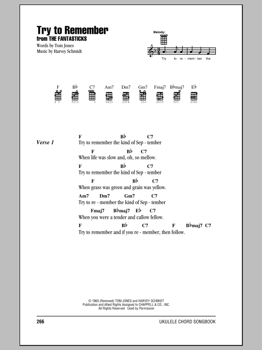 Tom Jones Try To Remember Sheet Music Notes & Chords for Melody Line, Lyrics & Chords - Download or Print PDF