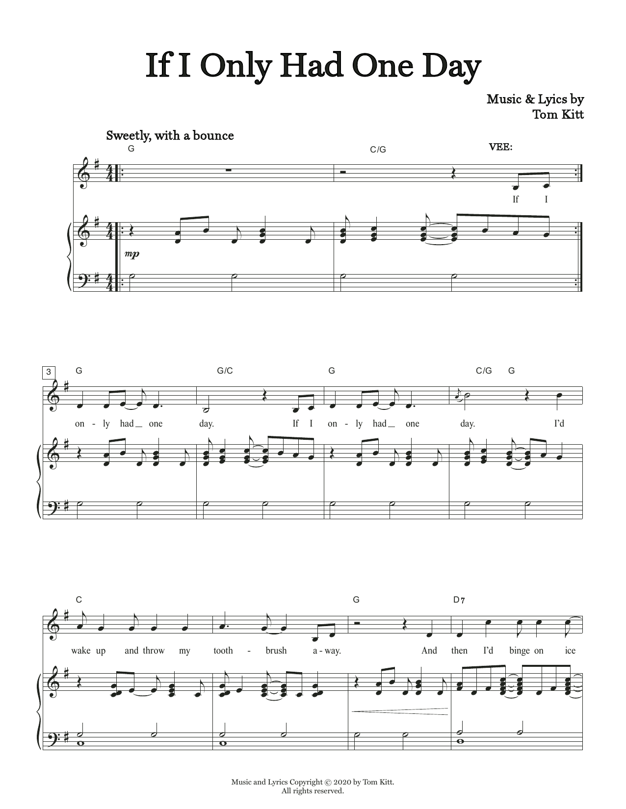 Tom Kitt If I Only Had One Day (from the musical Superhero) Sheet Music Notes & Chords for Piano & Vocal - Download or Print PDF