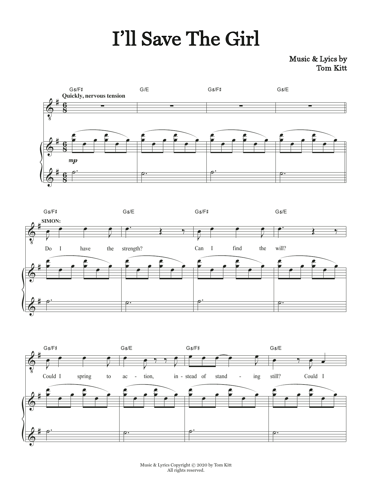 Tom Kitt I'll Save The Girl (from the musical Superhero) Sheet Music Notes & Chords for Piano & Vocal - Download or Print PDF