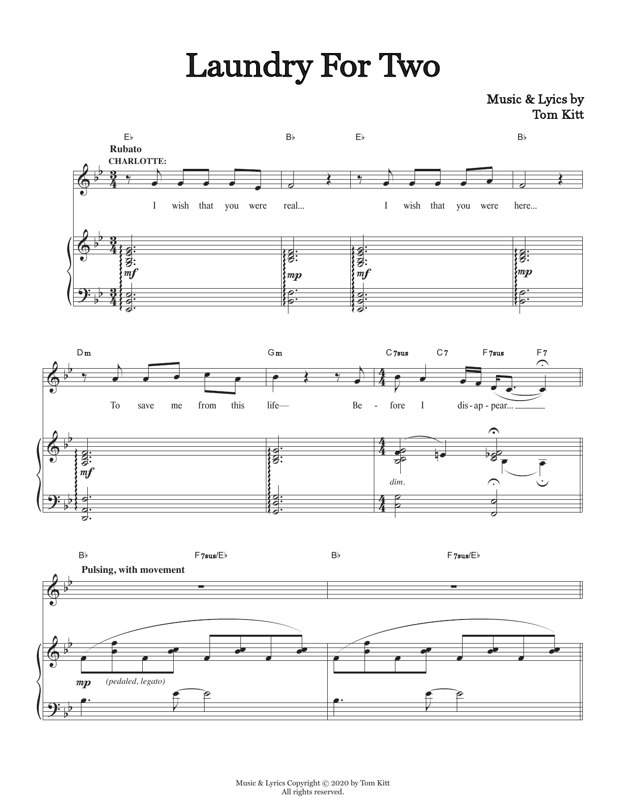 Tom Kitt Laundry For Two (from the musical Superhero) Sheet Music Notes & Chords for Piano & Vocal - Download or Print PDF
