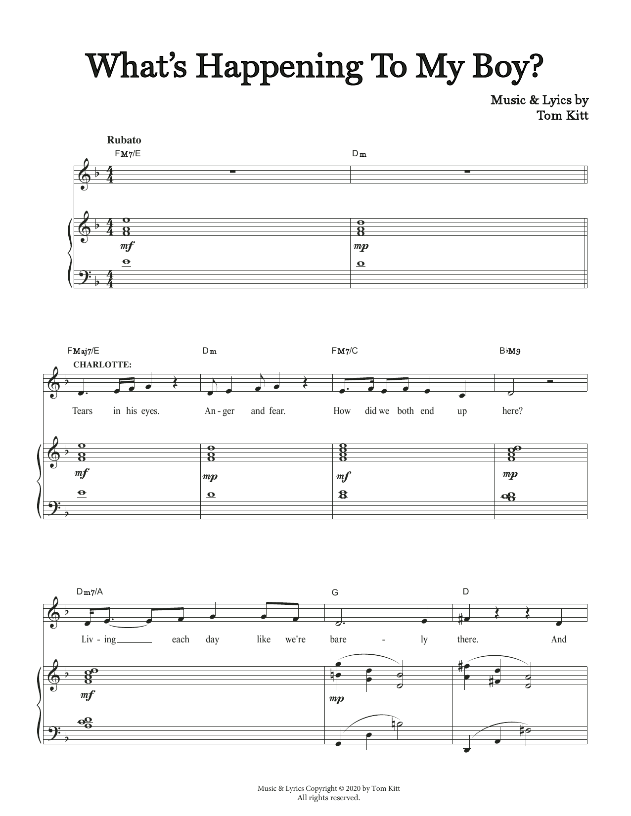 Tom Kitt What's Happening To My Boy (from the musical Superhero) Sheet Music Notes & Chords for Piano & Vocal - Download or Print PDF