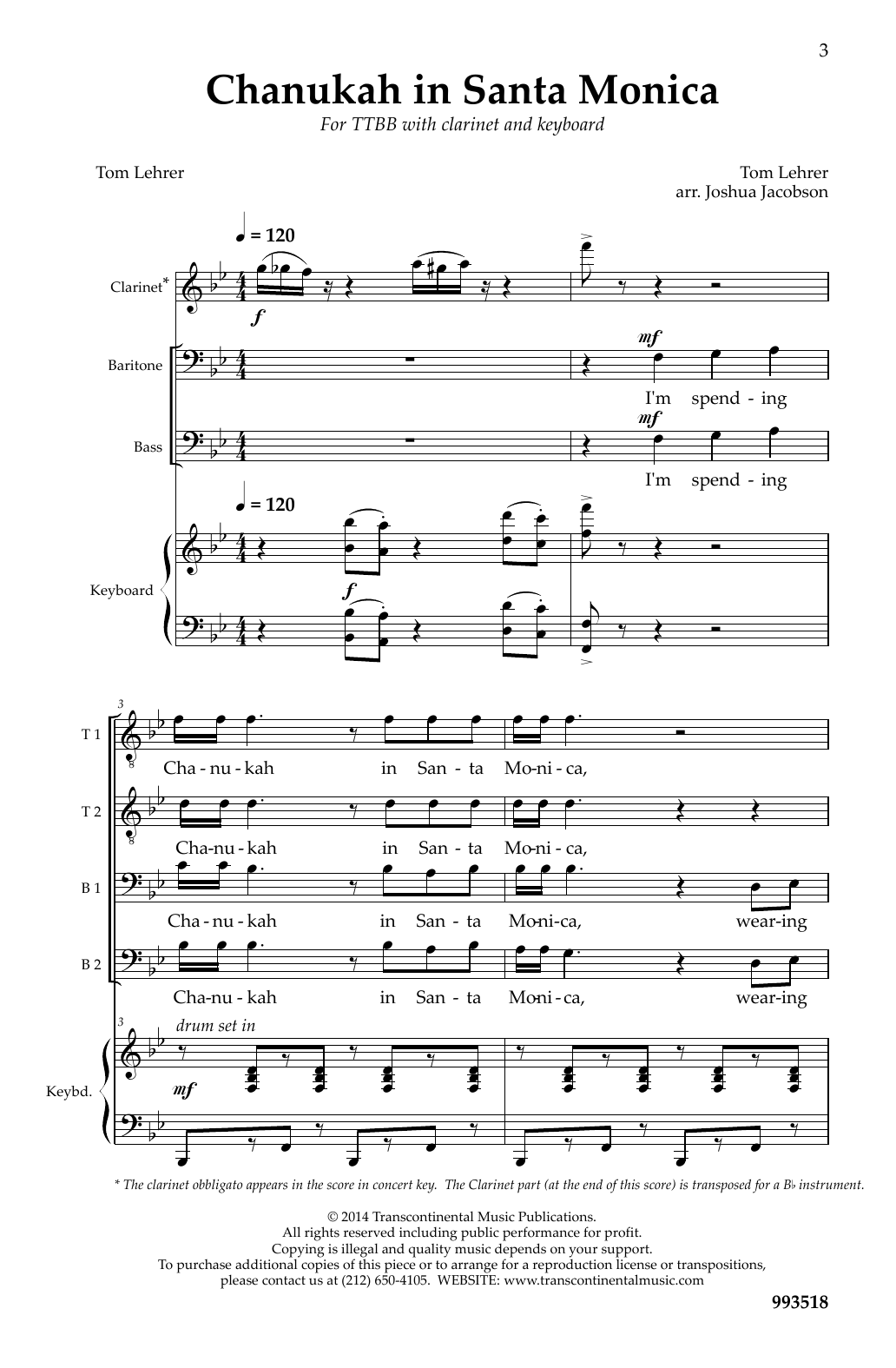 Tom Lehrer Chanukah in Santa Monica (arr. Joshua Jacobson) Sheet Music Notes & Chords for TTBB Choir - Download or Print PDF