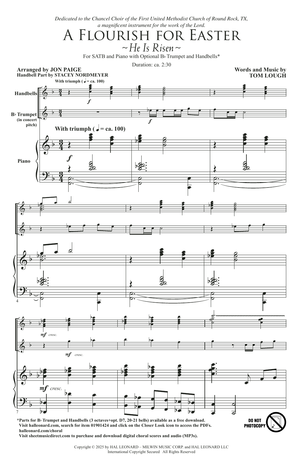 Tom Lough A Flourish For Easter (He Is Risen) (arr. Jon Paige) Sheet Music Notes & Chords for SATB Choir - Download or Print PDF