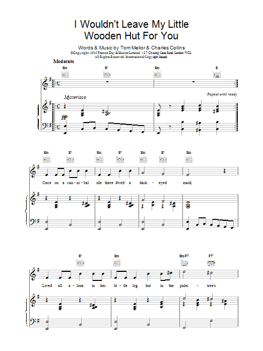 Tom Mellor I Wouldn't Leave My Little Wooden Hut For You sheet music notes and chords. Download Printable PDF.