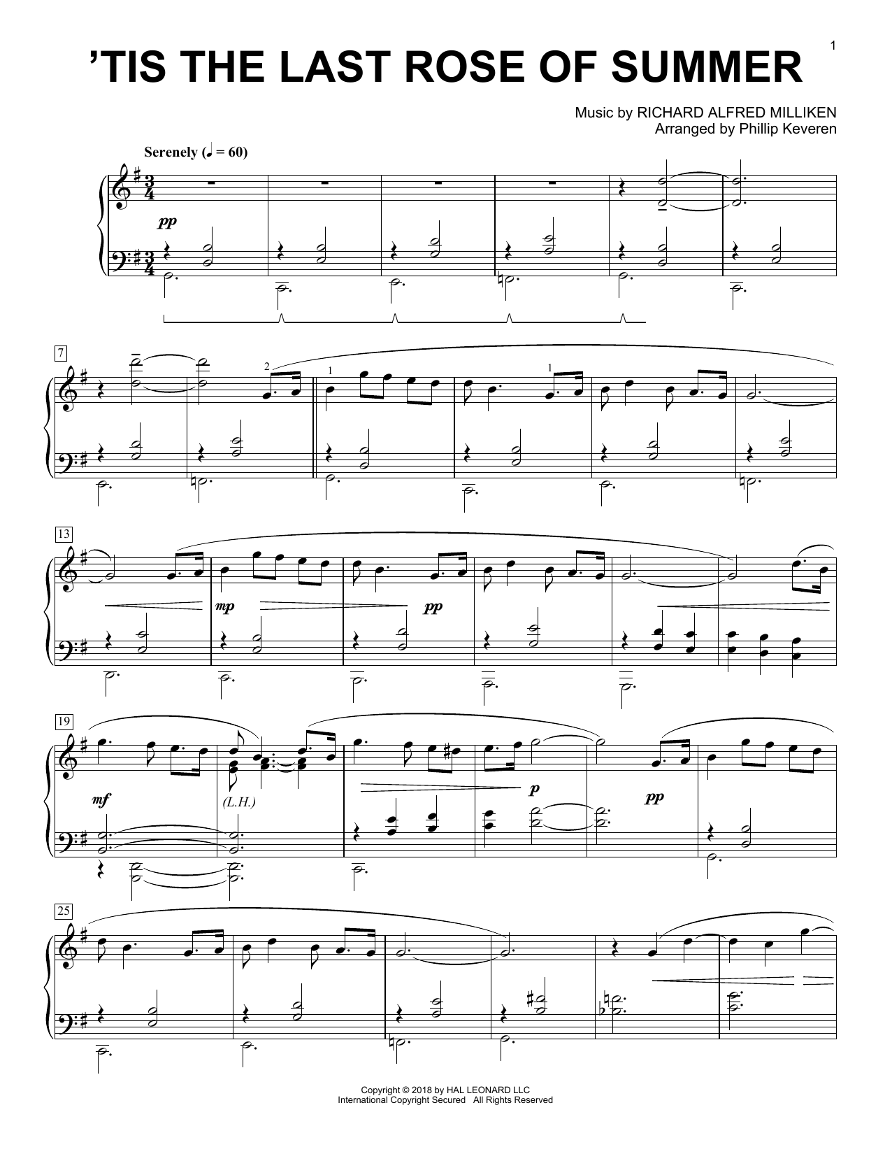Tom Moore 'Tis The Last Rose Of Summer [Classical version] (arr. Phillip Keveren) Sheet Music Notes & Chords for Piano - Download or Print PDF