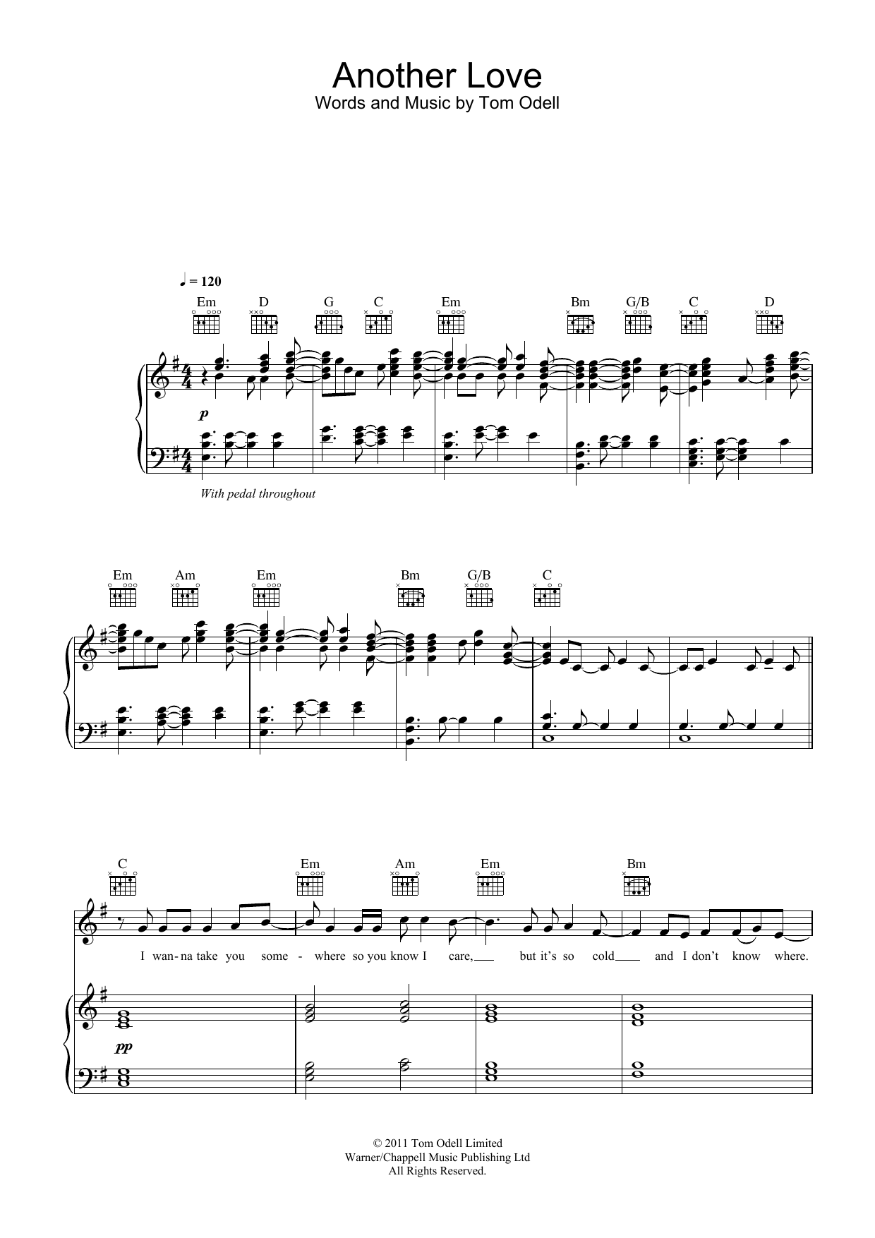 Tom Odell Another Love Sheet Music Notes & Chords for Easy Guitar Tab - Download or Print PDF