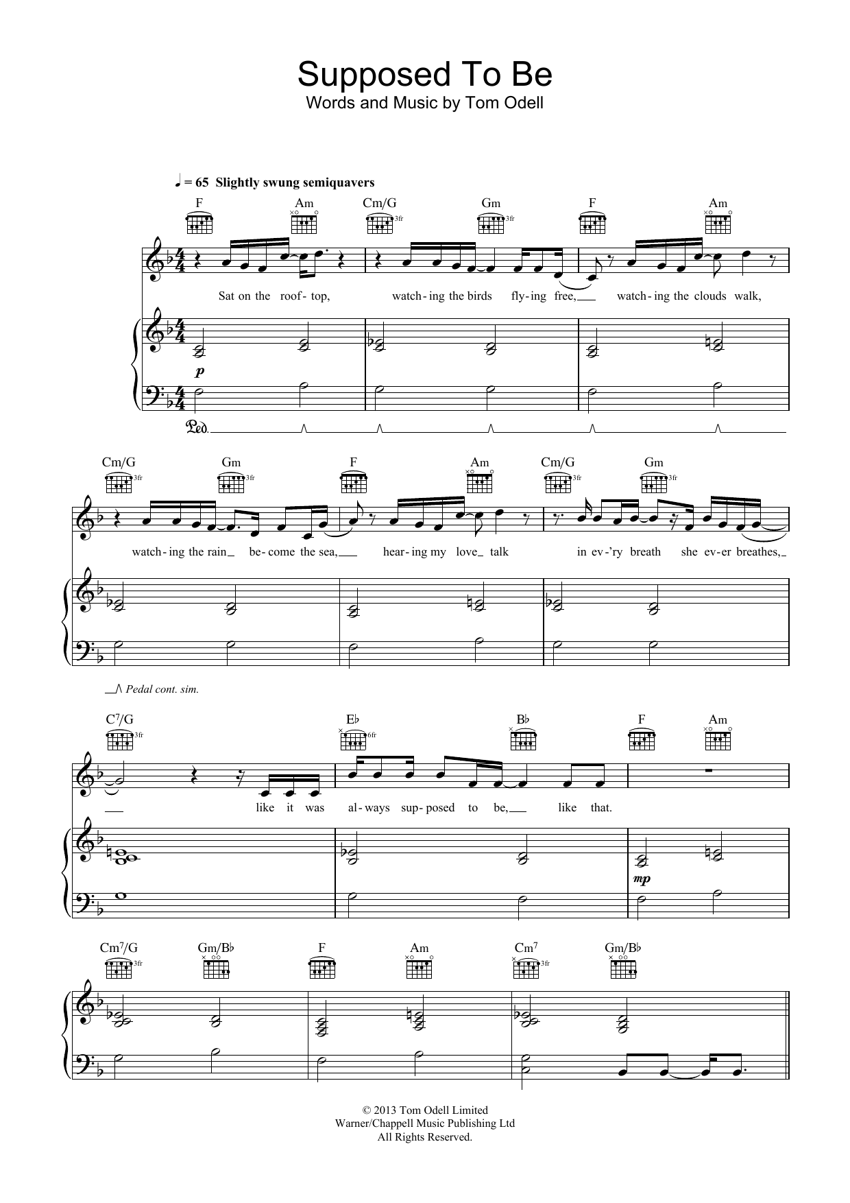 Tom Odell Supposed To Be Sheet Music Notes & Chords for Piano, Vocal & Guitar (Right-Hand Melody) - Download or Print PDF