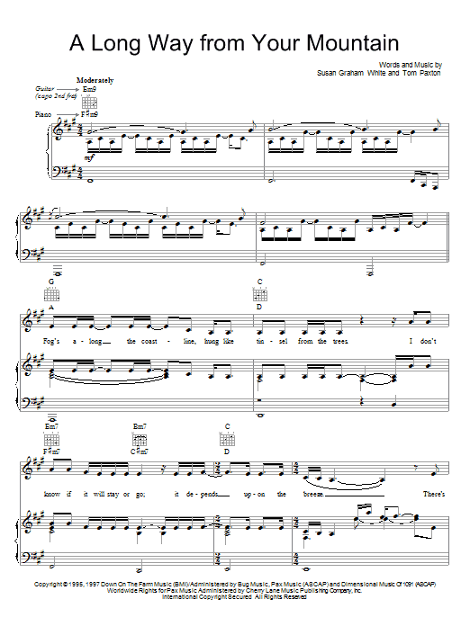 Tom Paxton A Long Way From Your Mountain Sheet Music Notes & Chords for Piano, Vocal & Guitar (Right-Hand Melody) - Download or Print PDF