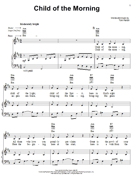 Tom Paxton Child Of The Morning Sheet Music Notes & Chords for Piano, Vocal & Guitar (Right-Hand Melody) - Download or Print PDF