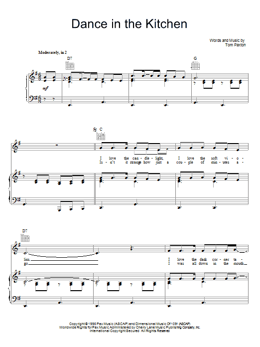 Tom Paxton Dance In The Kitchen Sheet Music Notes & Chords for Piano, Vocal & Guitar (Right-Hand Melody) - Download or Print PDF