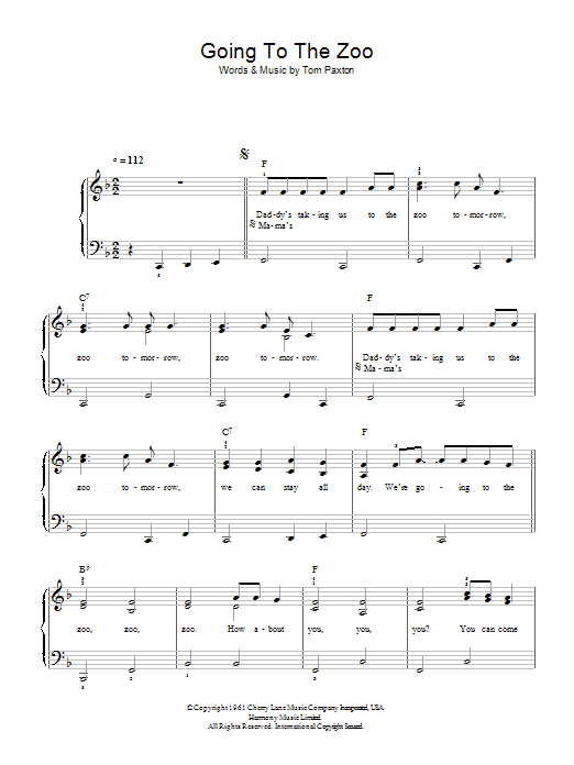 Tom Paxton Going To The Zoo Sheet Music Notes & Chords for Easy Piano - Download or Print PDF