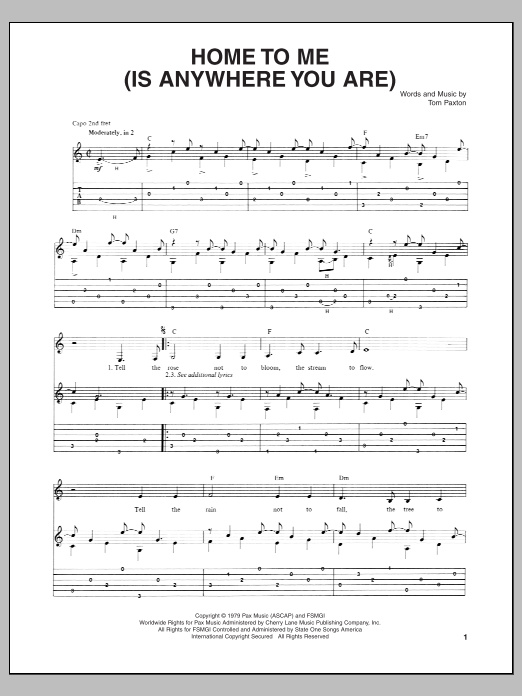 Tom Paxton Home To Me (Is Anywhere You Are) Sheet Music Notes & Chords for Guitar Tab - Download or Print PDF