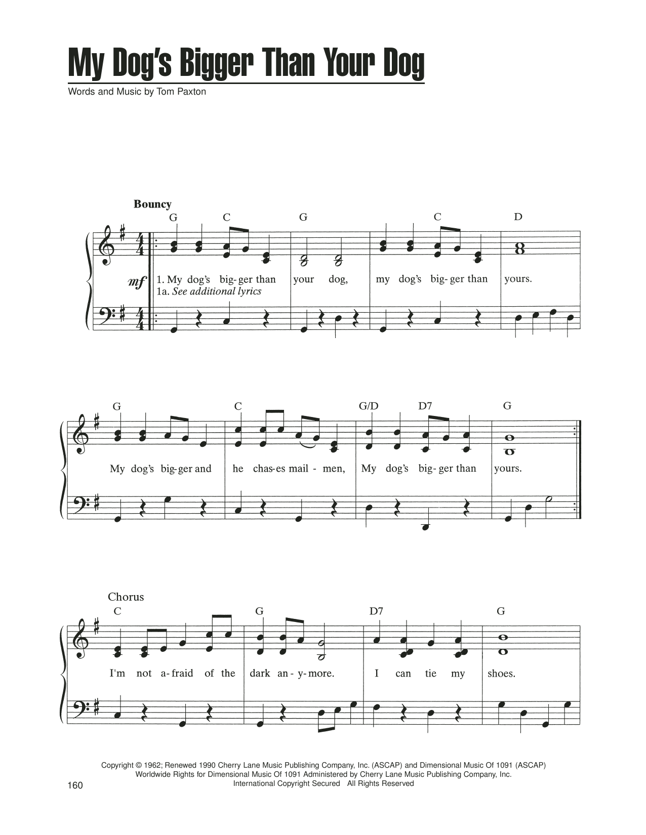 Tom Paxton My Dog's Bigger Than Your Dog Sheet Music Notes & Chords for Piano, Vocal & Guitar Chords (Right-Hand Melody) - Download or Print PDF