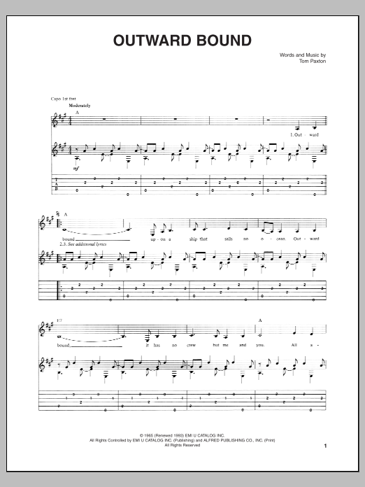 Tom Paxton Outward Bound Sheet Music Notes & Chords for Guitar Tab - Download or Print PDF