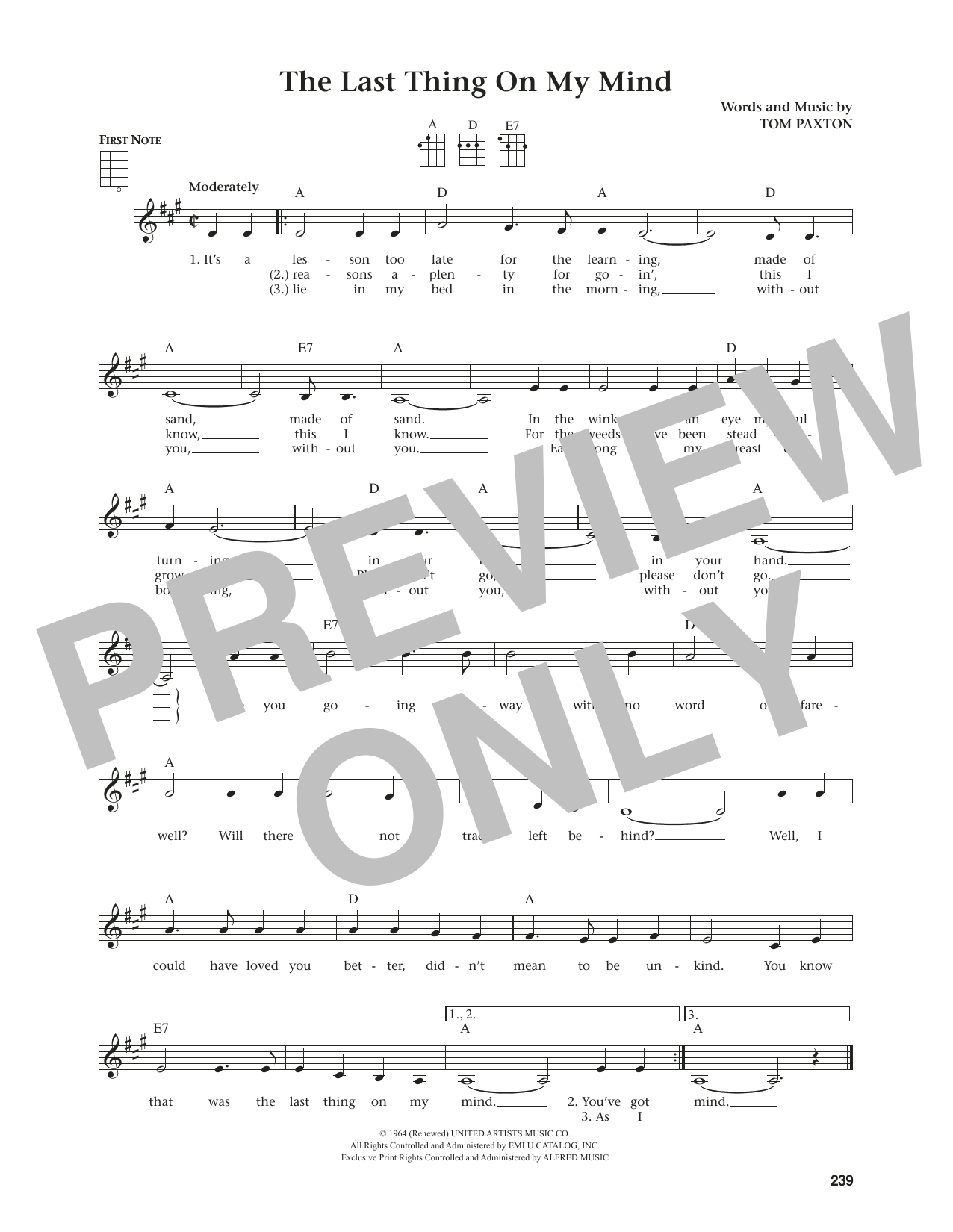 Tom Paxton The Last Thing On My Mind (from The Daily Ukulele) (arr. Jim Beloff) Sheet Music Notes & Chords for Ukulele - Download or Print PDF