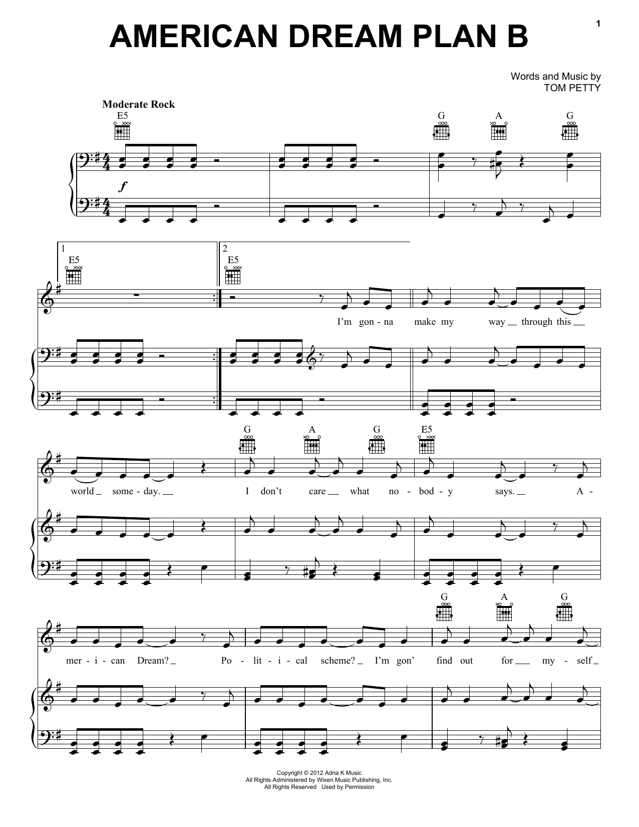 Tom Petty & the Heartbreakers American Dream Plan B Sheet Music Notes & Chords for Piano, Vocal & Guitar (Right-Hand Melody) - Download or Print PDF Tom Petty & the Heartbreakers American Dream Plan B Sheet Music Notes & Chords for Piano, Vocal & Guitar (Right-Hand Melody) - Download or Print PDF