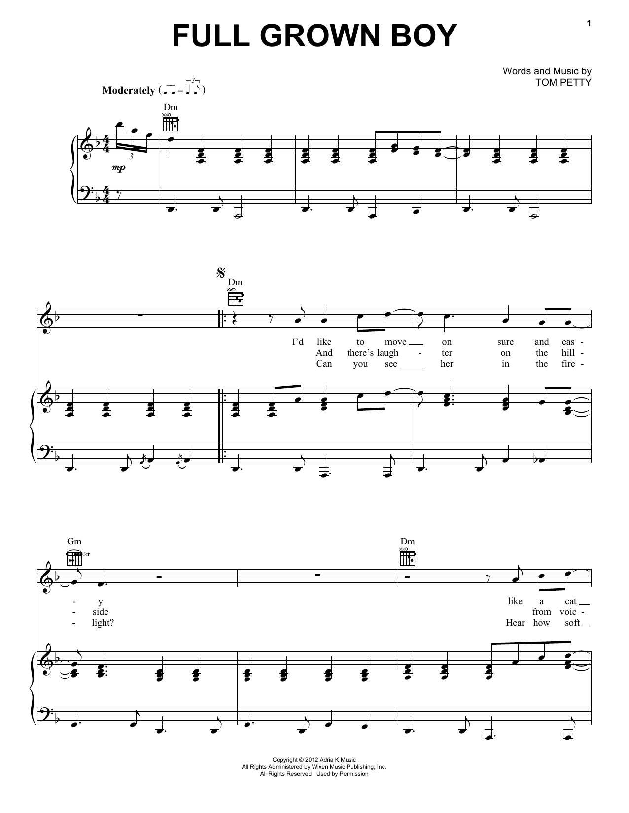 Tom Petty & the Heartbreakers Full Grown Boy Sheet Music Notes & Chords for Piano, Vocal & Guitar (Right-Hand Melody) - Download or Print PDF