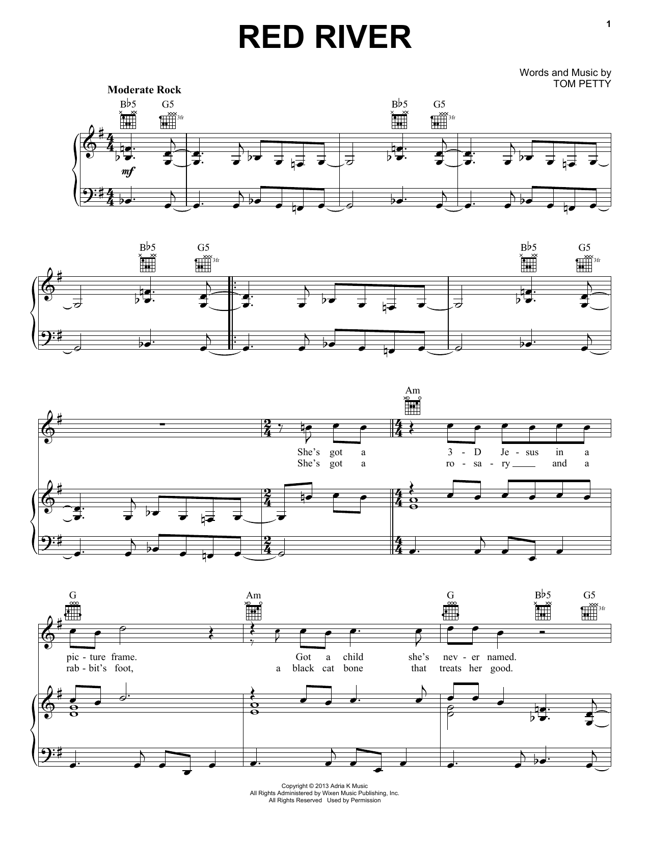 Tom Petty & the Heartbreakers Red River Sheet Music Notes & Chords for Piano, Vocal & Guitar (Right-Hand Melody) - Download or Print PDF Tom Petty & the Heartbreakers Red River Sheet Music Notes & Chords for Piano, Vocal & Guitar (Right-Hand Melody) - Download or Print PDF