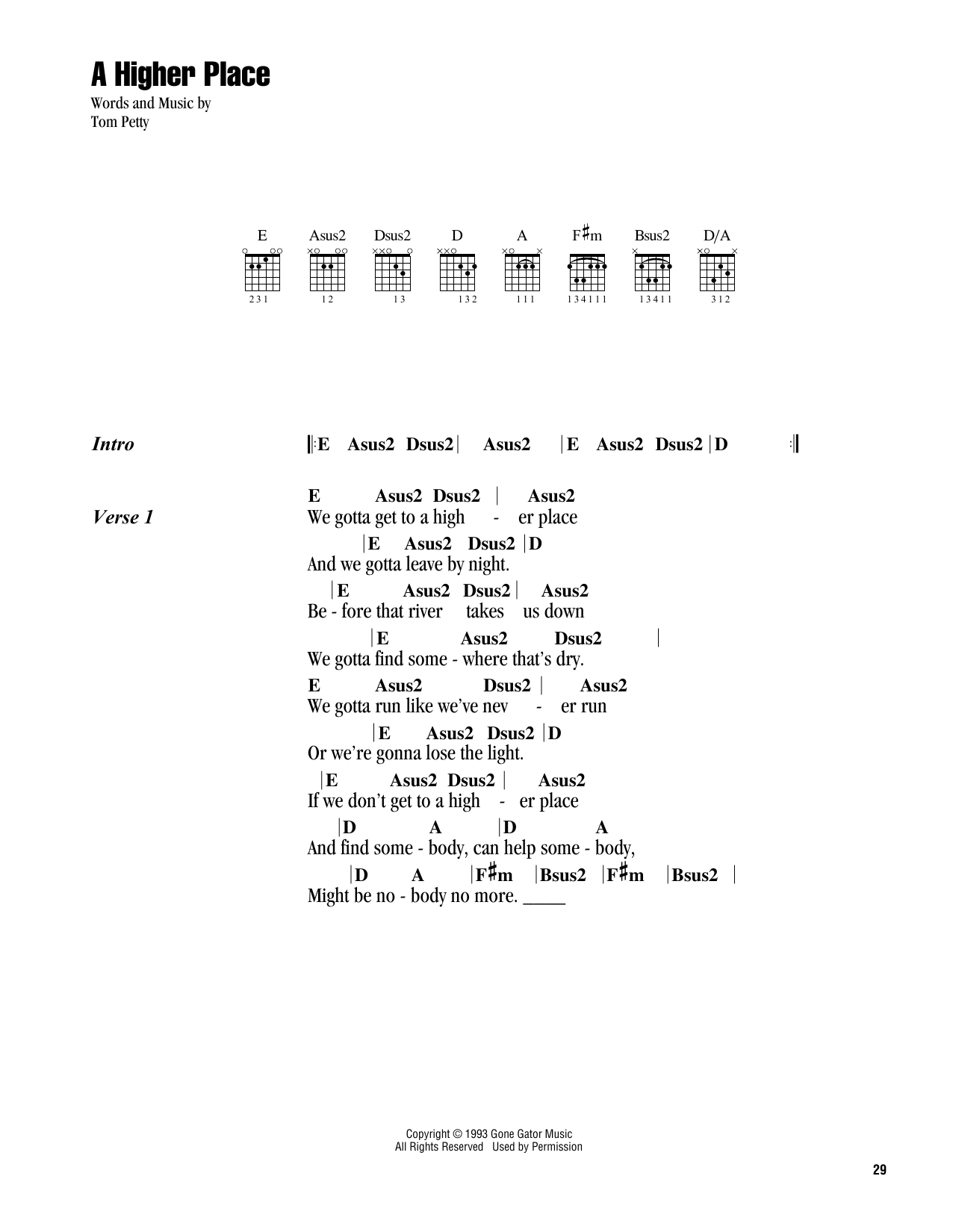 Tom Petty A Higher Place Sheet Music Notes & Chords for Guitar Chords/Lyrics - Download or Print PDF