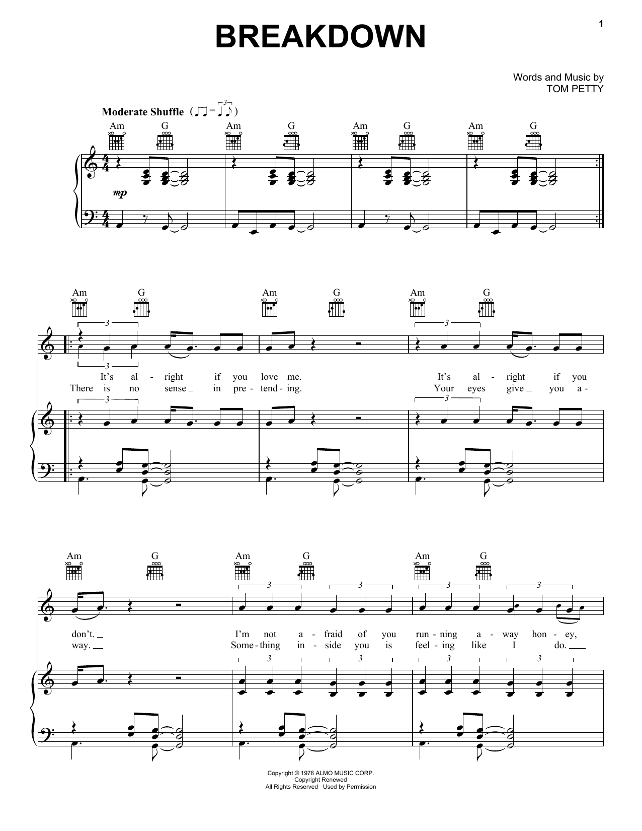Tom Petty And The Heartbreakers Breakdown sheet music notes and chords. Download Printable PDF.