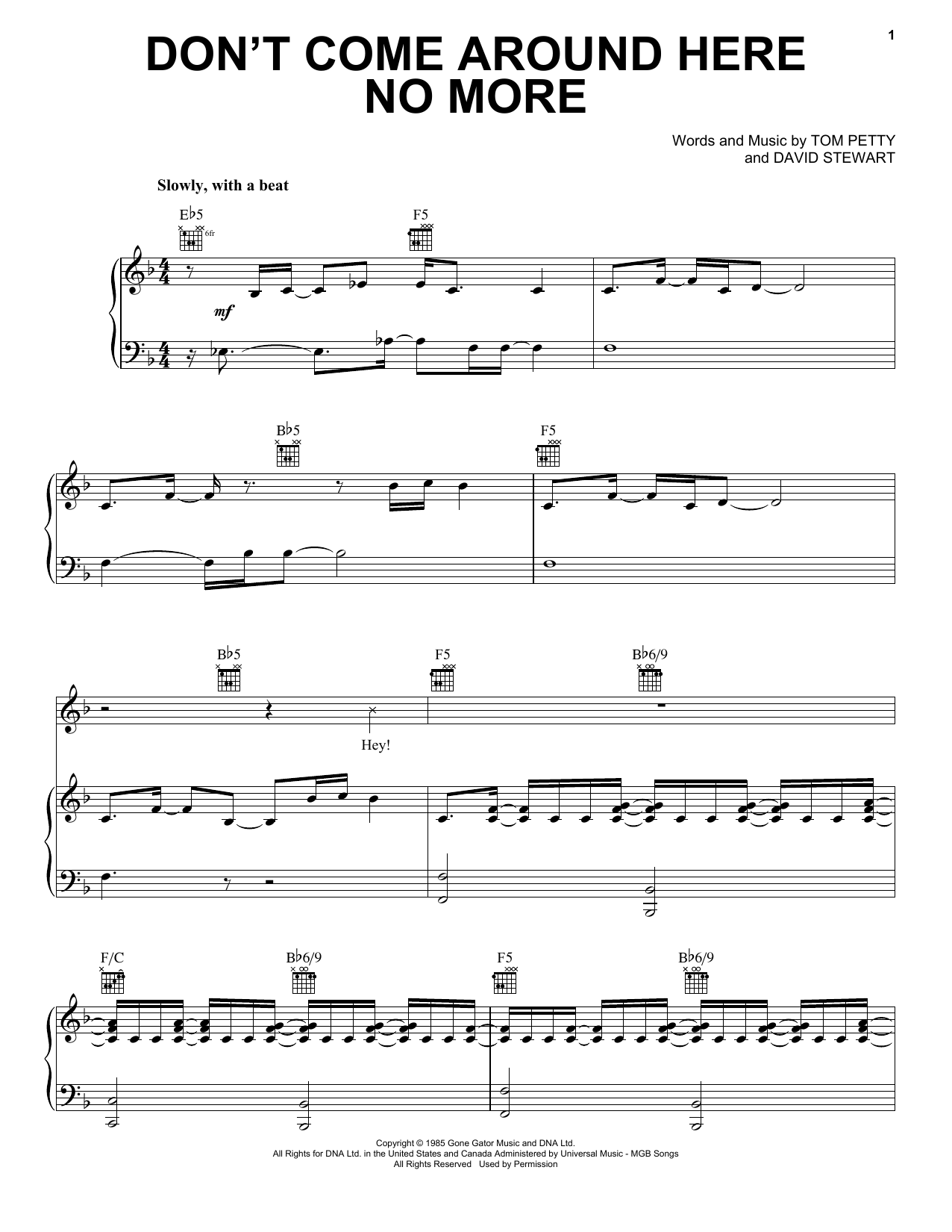 Tom Petty And The Heartbreakers Don't Come Around Here No More sheet music notes and chords. Download Printable PDF.