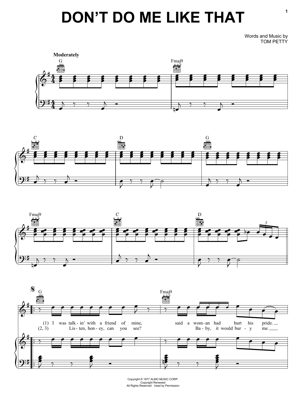 Tom Petty And The Heartbreakers Don't Do Me Like That sheet music notes and chords. Download Printable PDF.