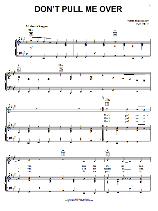 Tom Petty And The Heartbreakers Don't Pull Me Over Sheet Music Notes & Chords for Piano, Vocal & Guitar (Right-Hand Melody) - Download or Print PDF Tom Petty And The Heartbreakers Don't Pull Me Over Sheet Music Notes & Chords for Piano, Vocal & Guitar (Right-Hand Melody) - Download or Print PDF
