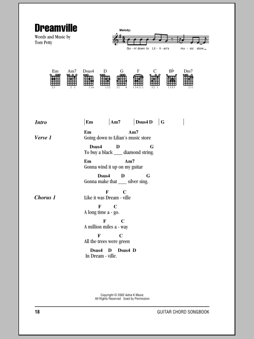 Tom Petty And The Heartbreakers Dreamville Sheet Music Notes & Chords for Lyrics & Chords - Download or Print PDF