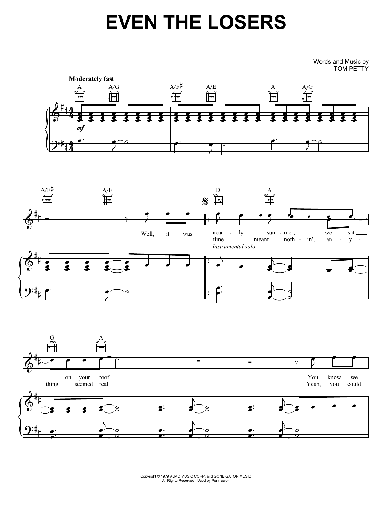 Tom Petty And The Heartbreakers Even The Losers Sheet Music Notes & Chords for Guitar with strumming patterns - Download or Print PDF