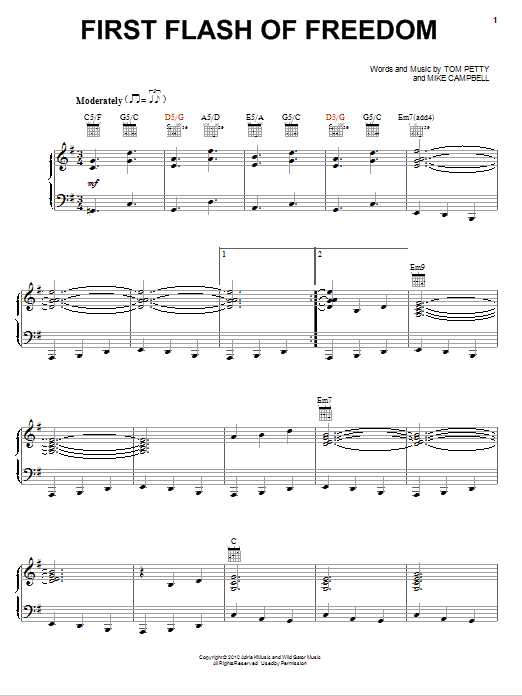 Tom Petty And The Heartbreakers First Flash Of Freedom Sheet Music Notes & Chords for Piano, Vocal & Guitar (Right-Hand Melody) - Download or Print PDF