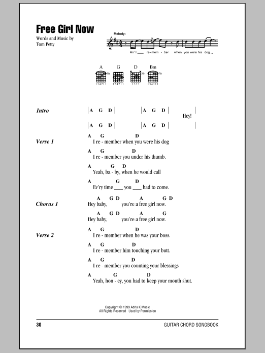 Tom Petty And The Heartbreakers Free Girl Now Sheet Music Notes & Chords for Lyrics & Chords - Download or Print PDF