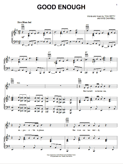 Tom Petty And The Heartbreakers Good Enough Sheet Music Notes & Chords for Piano, Vocal & Guitar (Right-Hand Melody) - Download or Print PDF