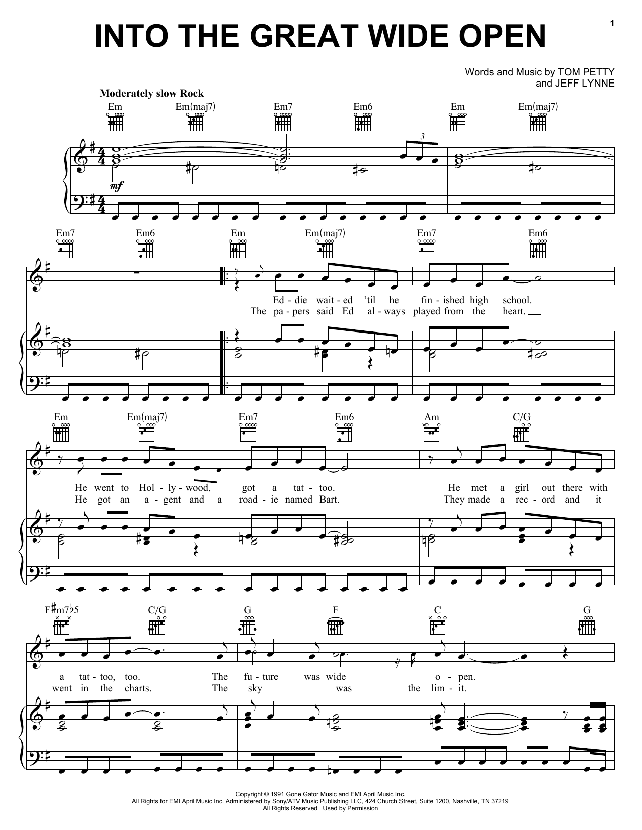 Tom Petty And The Heartbreakers Into The Great Wide Open sheet music notes and chords. Download Printable PDF.