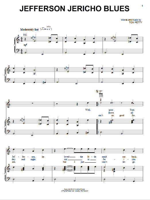 Tom Petty And The Heartbreakers Jefferson Jericho Blues Sheet Music Notes & Chords for Piano, Vocal & Guitar (Right-Hand Melody) - Download or Print PDF Tom Petty And The Heartbreakers Jefferson Jericho Blues Sheet Music Notes & Chords for Piano, Vocal & Guitar (Right-Hand Melody) - Download or Print PDF