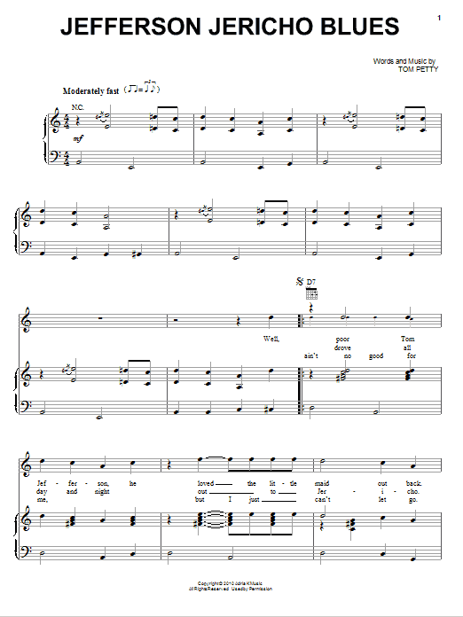 Tom Petty And The Heartbreakers Jefferson Jericho Blues Sheet Music Notes & Chords for Piano, Vocal & Guitar (Right-Hand Melody) - Download or Print PDF
