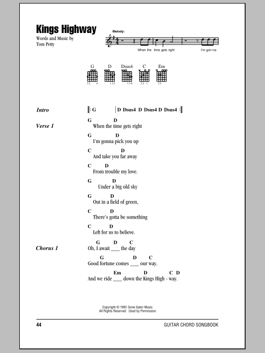 Tom Petty And The Heartbreakers Kings Highway Sheet Music Notes & Chords for Lyrics & Chords - Download or Print PDF Tom Petty And The Heartbreakers Kings Highway Sheet Music Notes & Chords for Lyrics & Chords - Download or Print PDF