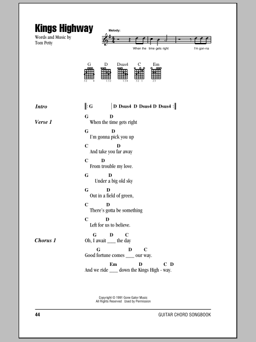 Tom Petty And The Heartbreakers Kings Highway Sheet Music Notes & Chords for Lyrics & Chords - Download or Print PDF