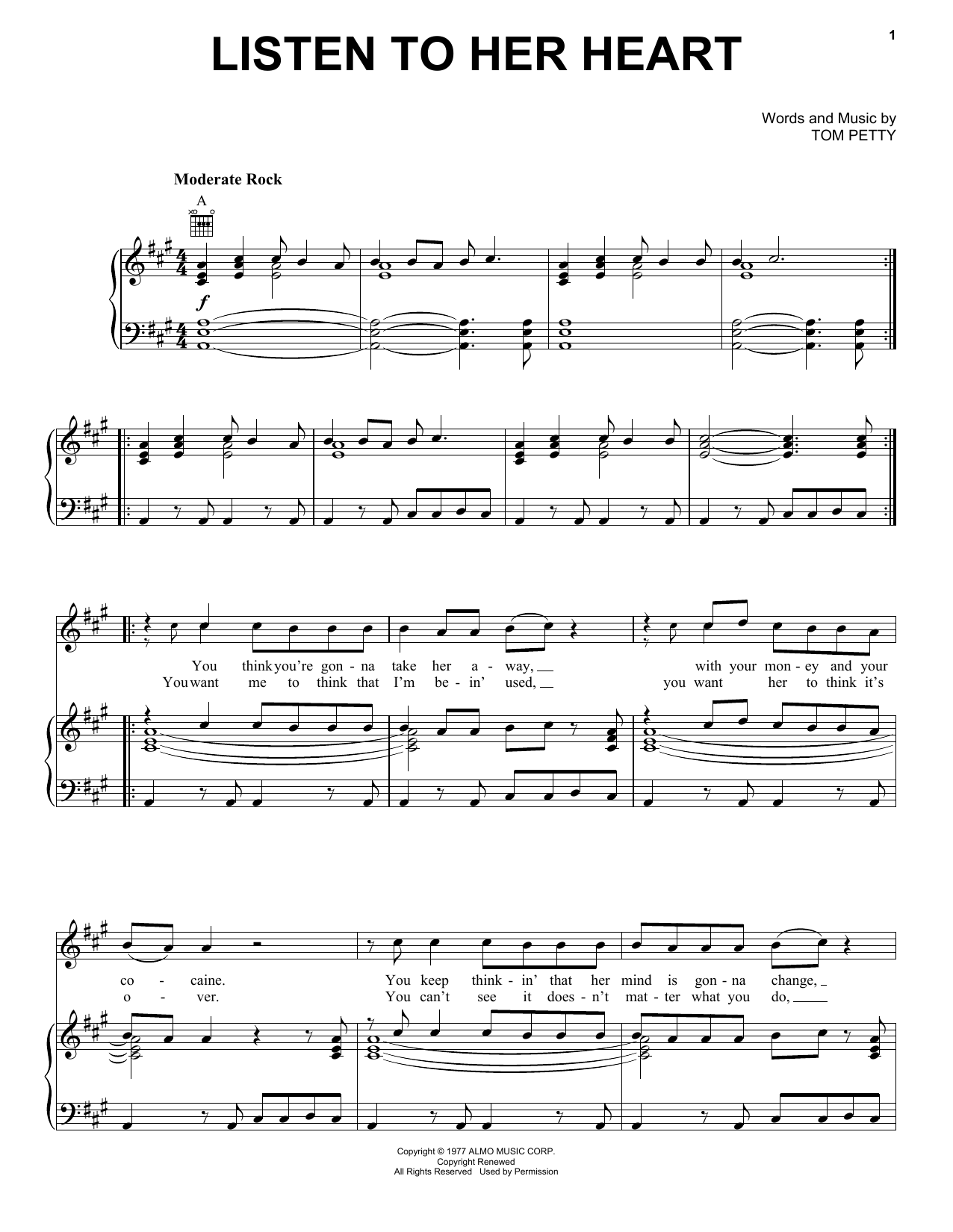 Tom Petty And The Heartbreakers Listen To Her Heart sheet music notes and chords. Download Printable PDF.