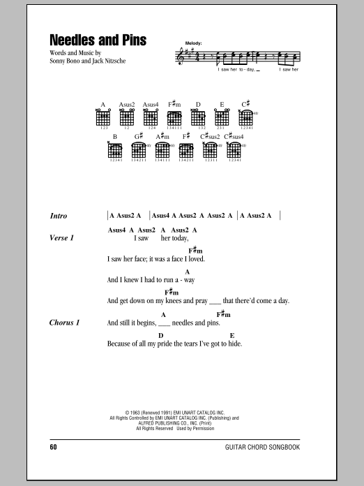 Tom Petty And The Heartbreakers Needles And Pins Sheet Music Notes & Chords for Lyrics & Chords - Download or Print PDF