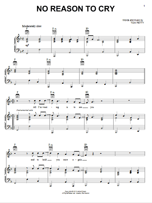 Tom Petty And The Heartbreakers No Reason To Cry Sheet Music Notes & Chords for Piano, Vocal & Guitar (Right-Hand Melody) - Download or Print PDF Tom Petty And The Heartbreakers No Reason To Cry Sheet Music Notes & Chords for Piano, Vocal & Guitar (Right-Hand Melody) - Download or Print PDF
