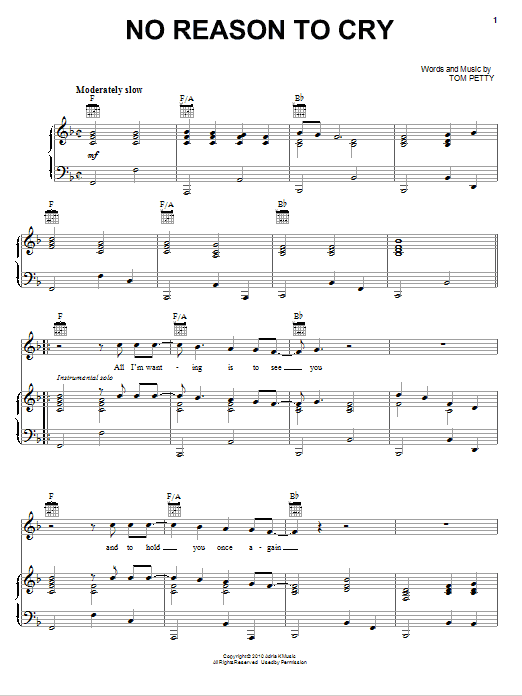 Tom Petty And The Heartbreakers No Reason To Cry Sheet Music Notes & Chords for Piano, Vocal & Guitar (Right-Hand Melody) - Download or Print PDF