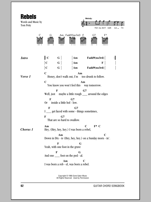 Tom Petty And The Heartbreakers Rebels Sheet Music Notes & Chords for Lyrics & Chords - Download or Print PDF
