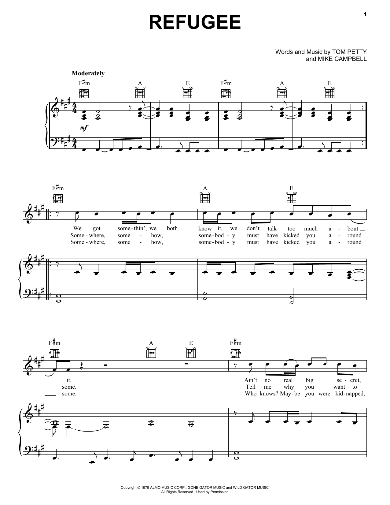 Tom Petty and the Heartbreakers Refugee Sheet Music Notes & Chords for Really Easy Guitar - Download or Print PDF