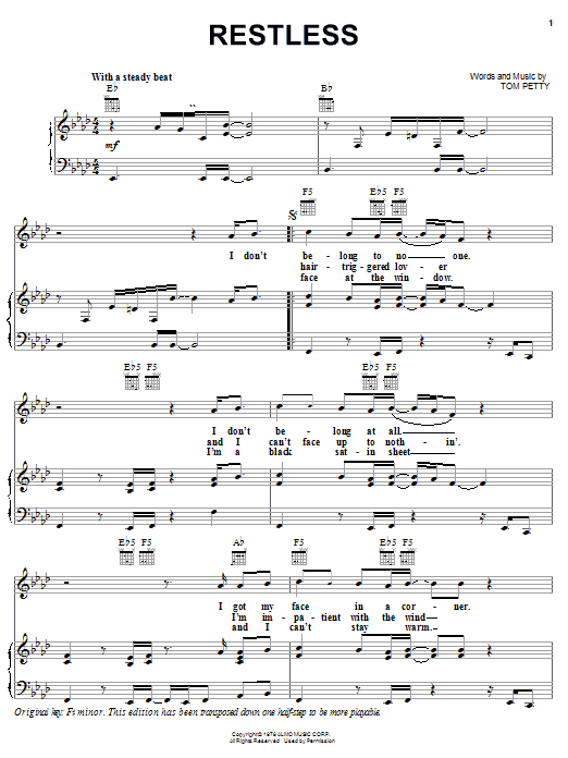 Tom Petty And The Heartbreakers Restless sheet music notes and chords. Download Printable PDF.