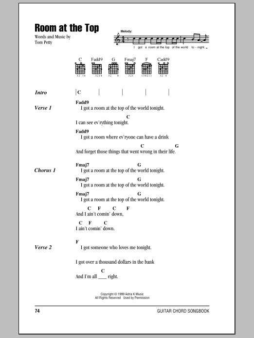 Tom Petty And The Heartbreakers Room At The Top Sheet Music Notes & Chords for Lyrics & Chords - Download or Print PDF Tom Petty And The Heartbreakers Room At The Top Sheet Music Notes & Chords for Lyrics & Chords - Download or Print PDF