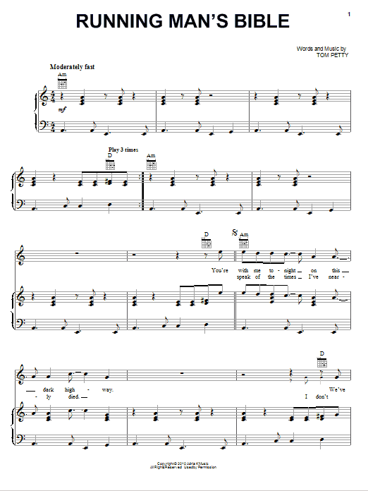 Tom Petty And The Heartbreakers Running Man's Bible Sheet Music Notes & Chords for Piano, Vocal & Guitar (Right-Hand Melody) - Download or Print PDF Tom Petty And The Heartbreakers Running Man's Bible Sheet Music Notes & Chords for Piano, Vocal & Guitar (Right-Hand Melody) - Download or Print PDF