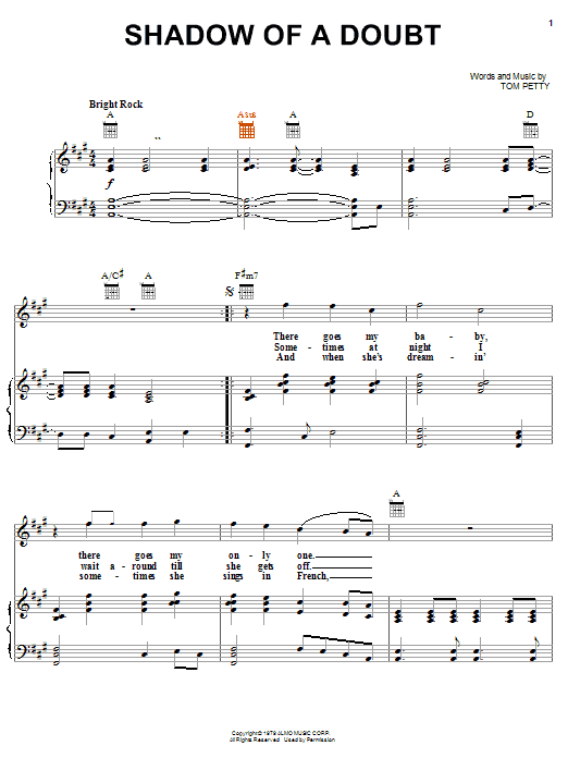 Tom Petty And The Heartbreakers Shadow Of A Doubt Sheet Music Notes & Chords for Piano, Vocal & Guitar (Right-Hand Melody) - Download or Print PDF